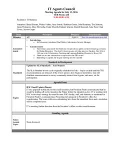 UNM Information Technologies IT Agents Council Meeting Notes, July 13, 2016