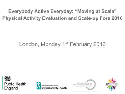 Everybody Active Everyday: “Moving at Scale” Physical Activity Evaluation and Scale-up Fora 2016 London, Monday 1st February 2016  Everybody Active Everyday: “Moving at Scale”