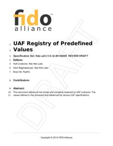 UAF Registry of Predefined Values