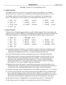 Homework #5  Ling201, Feb. 24 Due Date: Tuesday 3/1, at the beginning of class. 0. English Numerals