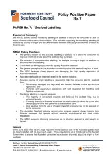 Policy Position Paper No. 7 PAPER No. 7: Seafood Labelling