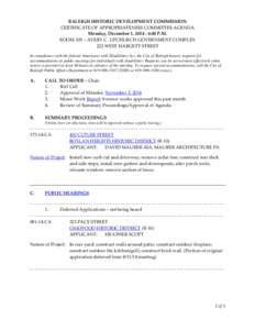Raleigh Historic Development Commission Certificate of Appropriateness Committee Agenda