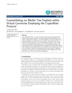 Cryptocurrencies / Alternative currencies / Cryptography / Cryptographic hash functions / Hashing / Error detection and correction / Information retrieval / Information science / CryptoNote / Monero / Merkle tree / Bytecoin
