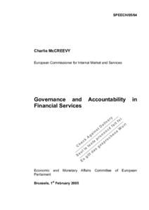 SPEECH[removed]Charlie McCREEVY European Commissioner for Internal Market and Services  Governance and