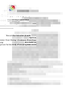 Palaeontologia Electronica palaeo-electronica.org Sexual discrimination at work: Spinicaudatan ‘Clam Shrimp’ (Crustacea: Branchiopoda) as a model organism for the study of sexual system evolution