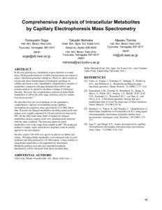 Comprehensive Analysis of Intracellular Metabolites by Capillary Electrophoresis Mass Spectrometry Tomoyoshi Soga Takaaki Nishioka