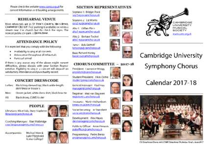 SECTION REPRESENTATIVES REHEARSAL VENUE CAMBRIDGE UNIVERSITY MUSICAL SOCIETY