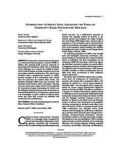 JER0302_01:01 Page 1  Introduction to Special Issue I NTRODUCTION TO S PECIAL I SSUE : A DVANCING THE E THICS C OMMUNITY-BASED PARTICIPATORY R ESEARCH