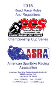 2015  Road Race Rules And Regulations  Championship Cup Series