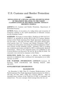 U.S. Customs and Border Protection ◆ REVOCATION OF A RULING LETTER AND REVOCATION OF TREATMENT RELATING TO THE TARIFF CLASSIFICATION OF DOLOMITE CERAMIC NOVELTY