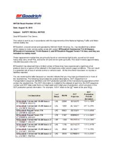 Business / Tires / Economy / BFGoodrich / Tire / Michelin / Product recall
