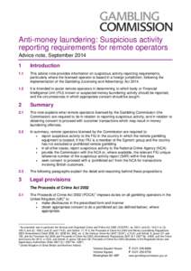 Anti-money laundering: Suspicious activity reporting requirements for remote operators Advice note, SeptemberIntroduction
