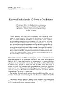 INFANCY, 10(3), 303–311 Copyright © 2006, Lawrence Erlbaum Associates, Inc. Rational Imitation in 12-Month-Old Infants Christiane Schwier, Catharine van Maanen, Malinda Carpenter, and Michael Tomasello
