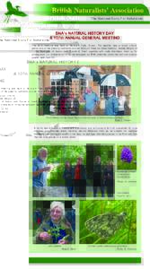British Naturalists’ Association The National Body For Naturalists BNA’s NATURAL HISTORY DAY & 107th ANNUAL GENERAL MEETING The 2012 meeting was held at Nonsuch Park, Surrey. The weather was a touch unkind,