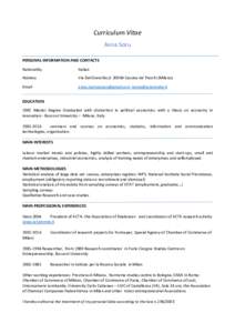 Curriculum Vitae Anna Soru PERSONAL INFORMATION AND CONTACTS Nationality  Italian