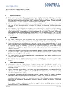 General Terms and Conditions of Sale  I. Definitive conditions