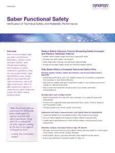 Datasheet  Saber Functional Safety Verification of Technical Safety and Reliability Performance  Overview