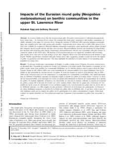 469  Impacts of the Eurasian round goby (Neogobius melanostomus) on benthic communities in the upper St. Lawrence River Can. J. Fish. Aquat. Sci. Downloaded from www.nrcresearchpress.com by MCGILL UNIVERSITY on