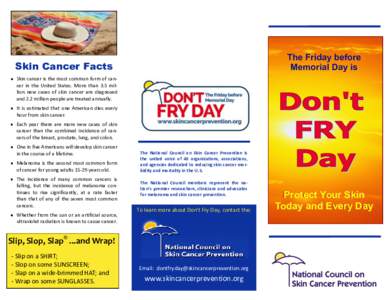 The Friday before Memorial Day is Skin Cancer Facts Skin cancer is the most common form of cancer in the United States. More than 3.5 million new cases of skin cancer are diagnosed and 2.2 million people are treated annu