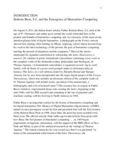 1  INTRODUCTION Roberto Busa, S.J., and the Emergence of Humanities Computing  