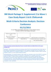 Pharmacoepidemiological Research on Outcomes of Therapeutics by a European ConsorTium IMI Work Package 5: Supplement 2 to Wave 1 Case Study Report 1:b:iii: Efalizumab Multi-Criteria Decision Analysis: Decision