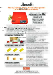 Photopolymer Plate Making Equipment for Letterpress Printing or Foil Blocking AdanaLite ‘UV’ Negative &