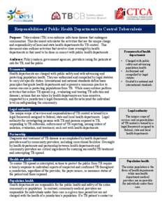 Responsibilities of Public Health Departments to Control Tuberculosis Purpose: Tuberculosis (TB) is an airborne infectious disease that endangers communities. This document articulates the activities that are the unique 