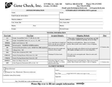 Gene Check, Inc58th Ave., Suite 100 Greeley, COToll Free: 