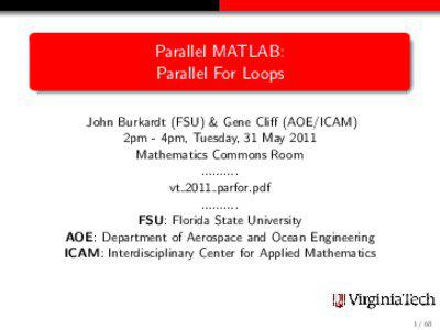 Parallel MATLAB: Parallel For Loops John Burkardt (FSU) & Gene Cliff (AOE/ICAM)