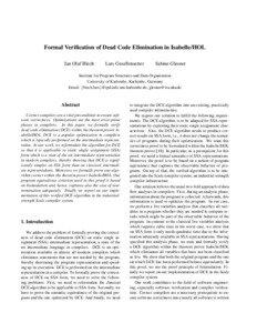Formal Verification of Dead Code Elimination in Isabelle/HOL Jan Olaf Blech