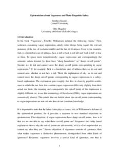 Meta-Linuistic Safety and Epistemicism about Vagueness