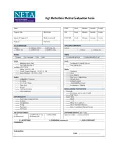 High Definition Media Evaluation Form  Series: START