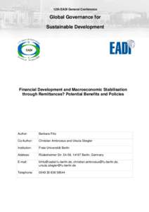 12th EADI General Conference  Global Governance for Sustainable Development  Financial Development and Macroeconomic Stabilisation