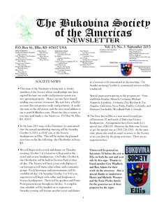 The Bukovina Society of the Americas NEWSLETTER Vol. 23, No. 3 September 2013