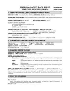 MATERIAL SAFETY DATA SHEET DIMETHYL SULFONE (DMSO2) MSDS #GCC3-4 August[removed]