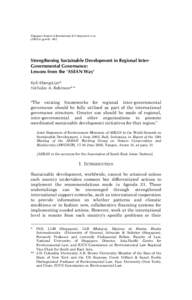 Singapore Journal of International & Comparative Law[removed]pp[removed]Strengthening Sustainable Development in Regional InterGovernmental Governance: Lessons from the ‘ASEAN Way’ Koh Kheng-Lian*