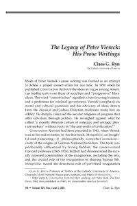 The Legacy of Peter Viereck: His Prose Writings Claes G. Ryn The Catholic University of America  Much of Peter Viereck’s prose writing was framed as an attempt