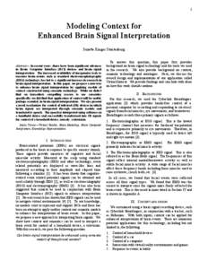 1  Modeling Context for Enhanced Brain Signal Interpretation Suzette Kruger Stoutenburg !