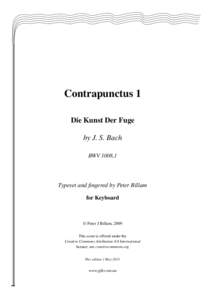 Contrapunctus 1 Die Kunst Der Fuge by J. S. Bach BWV 1008,1  Typeset and fingered by Peter Billam