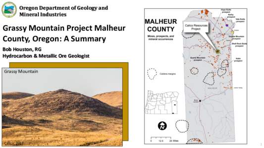 Oregon Department of Geology and Mineral Industries Grassy Mountain Project Malheur County, Oregon: A Summary Bob Houston, RG