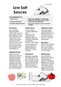Information Sheet  Low Salt Sauces Try Substitutes for: ✓ Stock cubes
