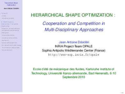 Hierarchical Shape Optimization Jean-Antoine Désidéri Foreword Context