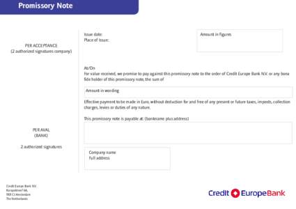 Promissory Note  Issue date: Place of Issue:  Amount in figures