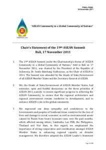 FINAL-FINAL 18 November 2011 “ASEAN Community in a Global Community of Nations”  Chair’s Statement of the 19th ASEAN Summit