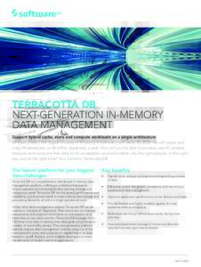TERRACOTTA DB NEXT-GENERATION IN-MEMORY DATA MANAGEMENT Support hybrid cache, store and compute workloads on a single architecture Analysts predict the digital universe is doubling in size every two years. By 2020, we wi