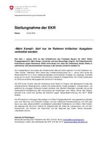 Stellungnahme der EKR Datum  «Mein Kampf» darf nur im Rahmen kritischer Ausgaben