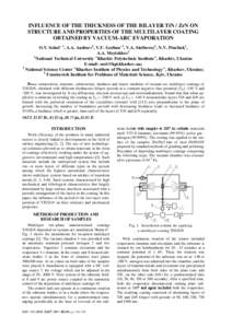 INFLUENCE OF THE THICKNESS OF THE BILAYER TIN / ZRN ON STRUCTURE AND PROPERTIES OF THE MULTILAYER COATING OBTAINED BY VACUUM-ARC EVAPORATION
