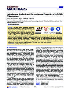 Article pubs.acs.org/cm Hydrothermal Synthesis and Electrochemical Properties of Li2CoSiO4/ C Nanospheres Guang He, Guerman Popov, and Linda F. Nazar*