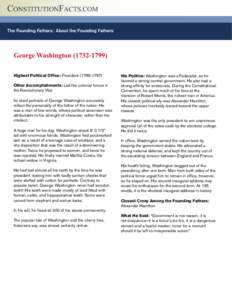 CONSTITUTIONFACTS.COM The Founding Fathers: About the Founding Fathers (Continued) George Washington[removed]Highest Political Office: President[removed]Other Accomplishments: Led the colonial forces in