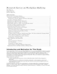 Research Survey on Workplace Bullying Mike Wilkerson Original: May 2013 Revised: August 2014 Table of Contents Research Survey on Workplace Bullying .......................................................................
